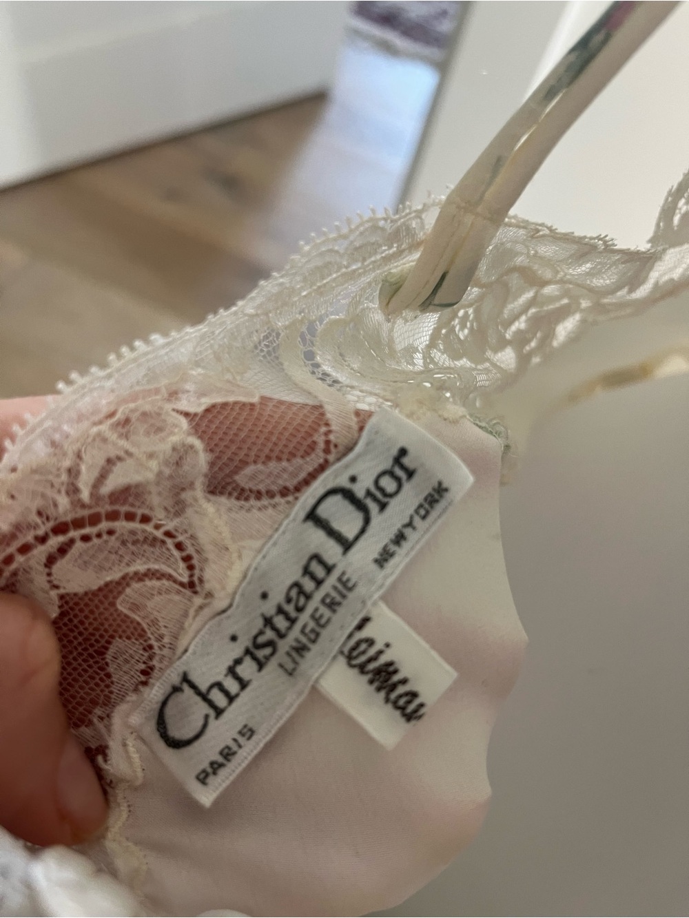 Dior Cream Nightgown with Pink Floral Lace Trim - Picture 3 of 5